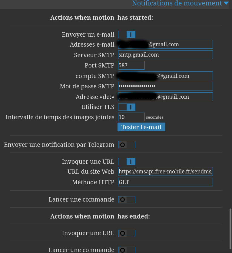 Notifications MotionEye