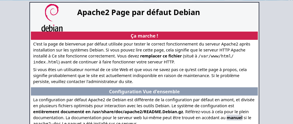 Page de bienvenue d'Apache2