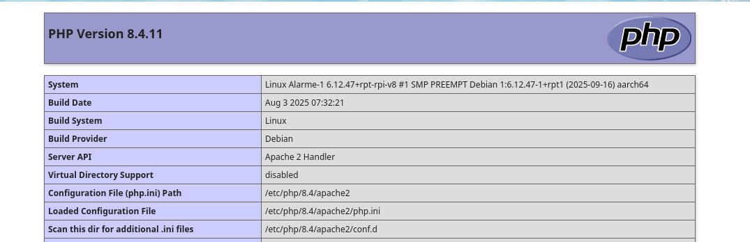 La page InfoPHP
